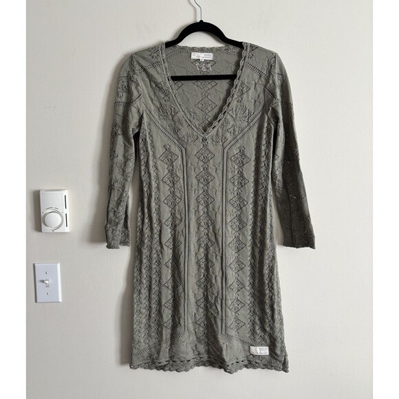 Anthropologie Odd Molly Medium‎ Crochet Lace Lined Dress Green Boho Grunge - Picture 1 of 6